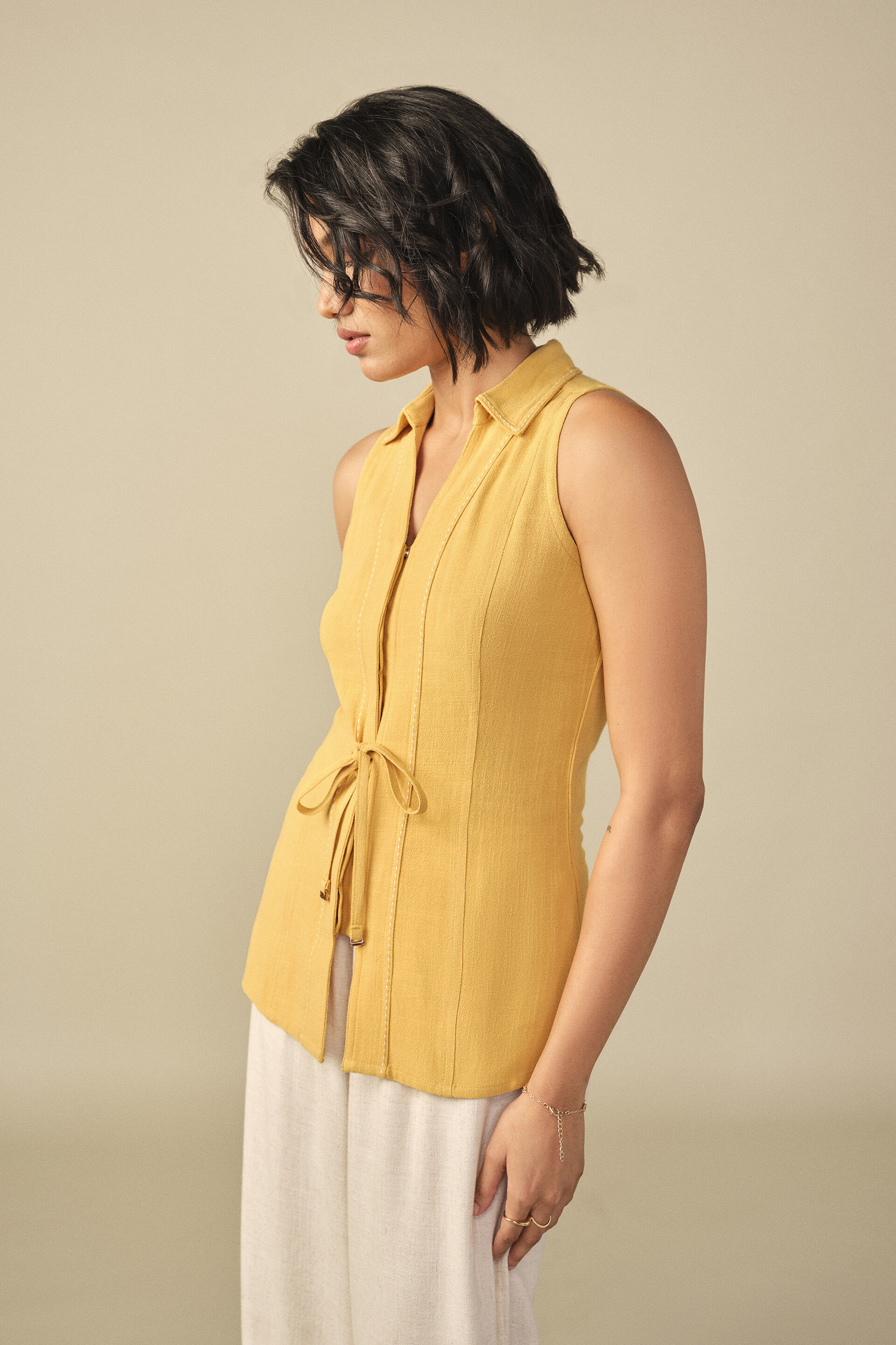 Front Tie-up Waistcoat in Mustard, Mustard, image 4